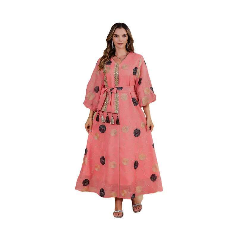 Dongdumaoyi Damesjurk Met Grote Pailletten Midden Oosten Mousse Robe Dames DUBAI Turkse Kleding W