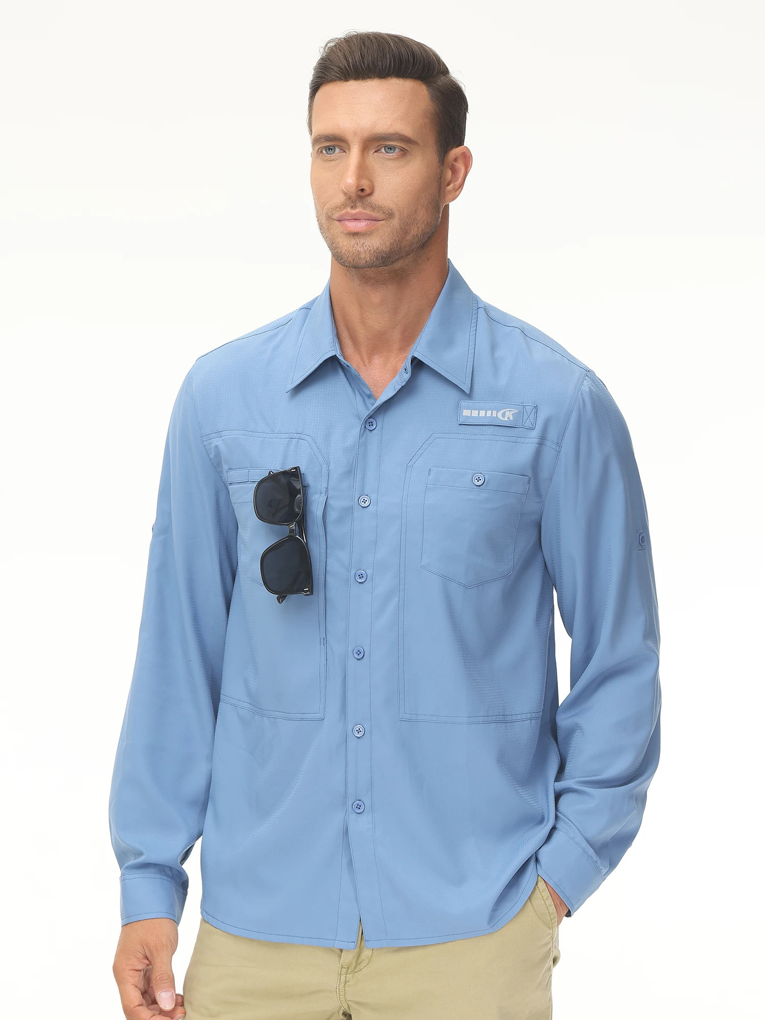 Mens UPF 50 Casual Long Sleeve Fishing Shirts Sun Protection Lightweight Breathable Button Down Fishing Shirt with Back Mesh 250325