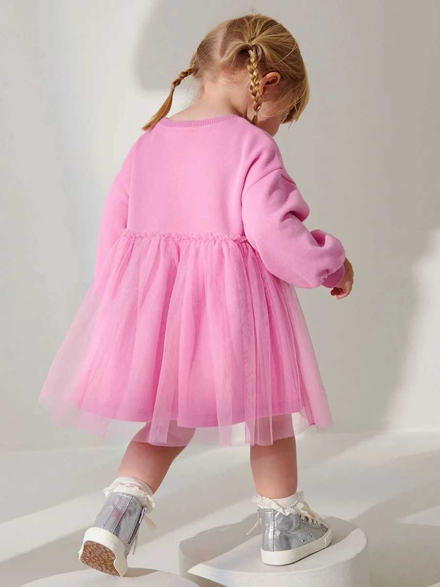 Spring/Autumn 2025 European and American Sled Girl Long Sleeve Mesh Dress 2-7 Year Childrens Cotton Princess Dress W250326