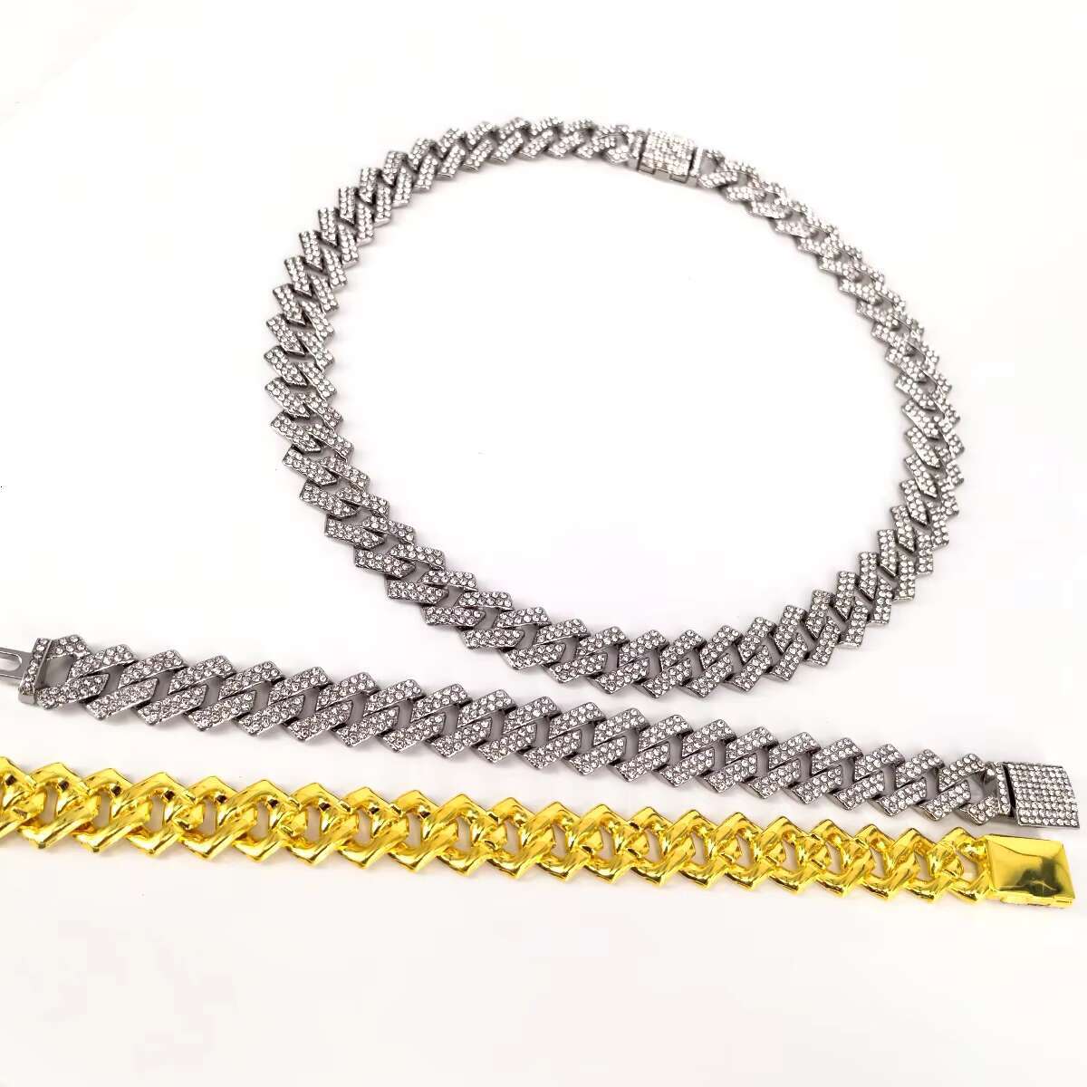 Hip Hop Fashion Diamond Set 15mm Diamond Miami Full Ice Gold Necklace Bracelet