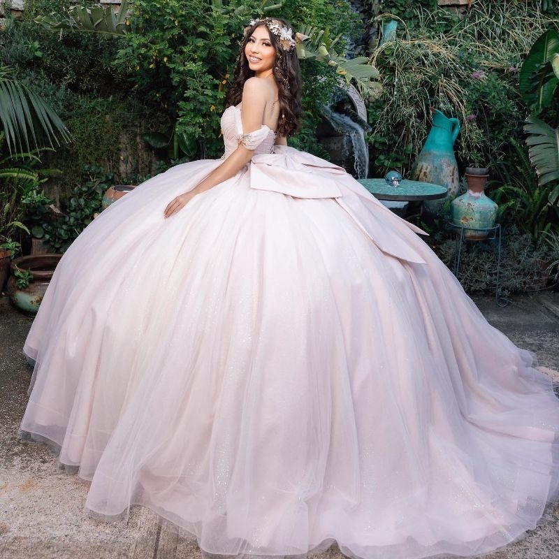 Light Pink Shiny Off The Shoulder Quinceanera Dresses 2025 Ball Gown Sweet 16 Dress Princess Gala Vestido De 15 Anos