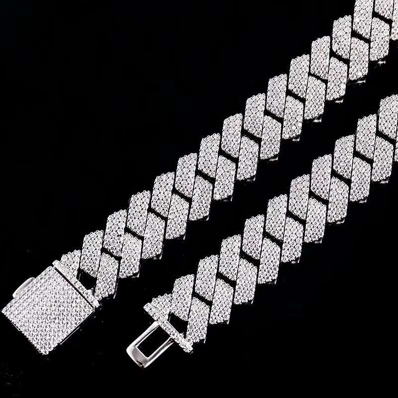 Wholesale Price Moissanite Cuban Chain Necklace 12mm Ready to Ship Sterling Silver Style for Men Style Gift Necklace