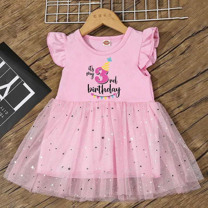 Girl Birthday Cute Dress Birthday Number 1 2 3 4 5 6 Graphic Princess Dress Clothes Baby Girls Tulle Dress Casual Clothing W250326