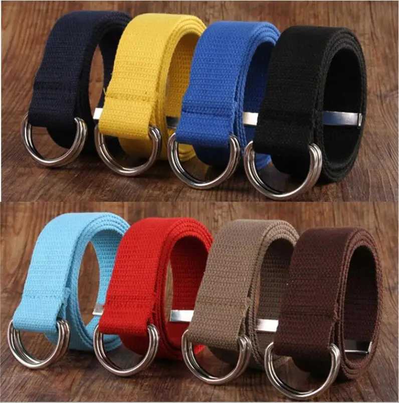 Fashionable mens/womens belt D-shaped double loop buckle simple pure cotton canvas fully matched unisex canvas belt luxurious waist belt W250326