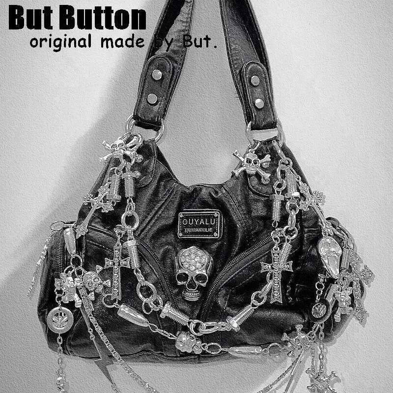 Women Y2k Girl Vintage Haruku Full Of Chains Gothic Rivet Spike Gothic One Shoulder Handbag Women Punk Tote Steampunk Bags