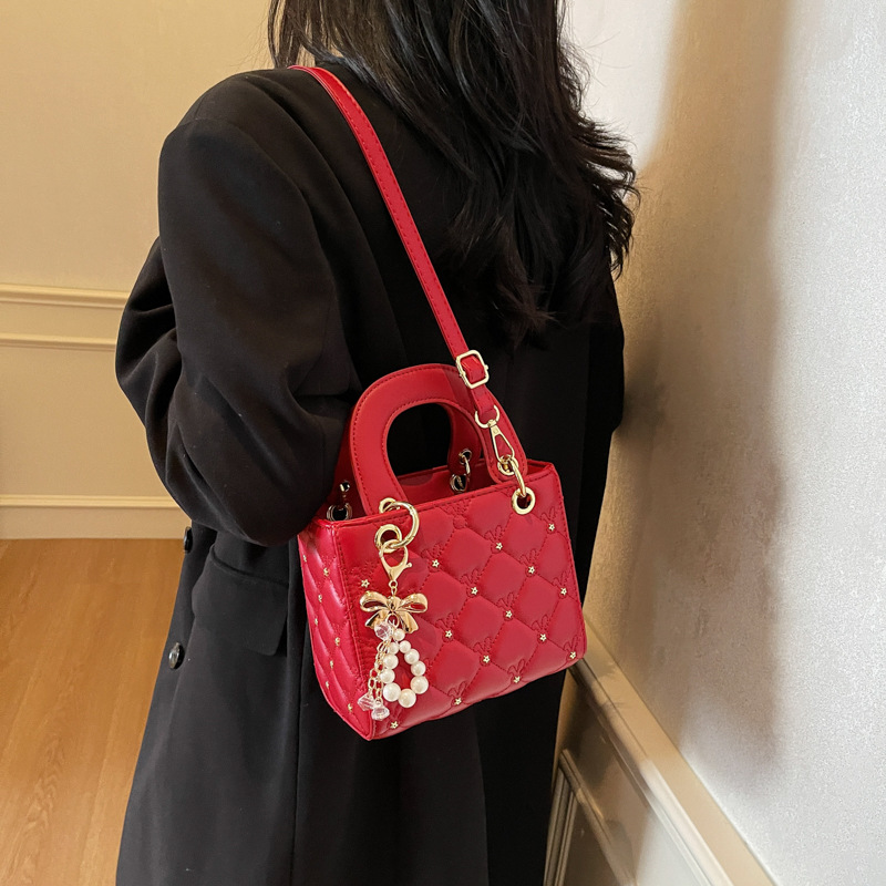 Small women's small square bag fashion diamond check pearl shoulder crossbody bag