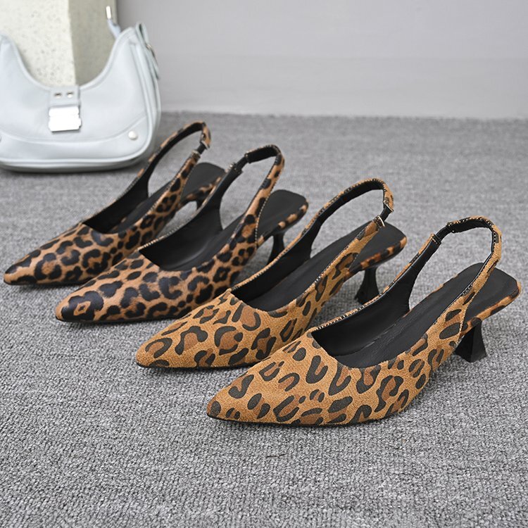 High end, niche leopard print high-heeled shoes for women in the spring summer of 2025, with an elegant temperament and slender pointed sandals