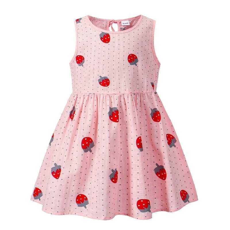 2023 Spring/Summer New Girl Vest Childrens Sleeveless Korean Printed Dress Sweet Girl Cotton Linen Princess Dress 6M-6Y W250326