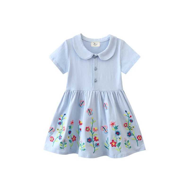 Jumping Meters 2-8T New Arrival Princess Girl Dress Collar Flower Embroidery Cute Birthday Children Frog Clothing Baby W250326