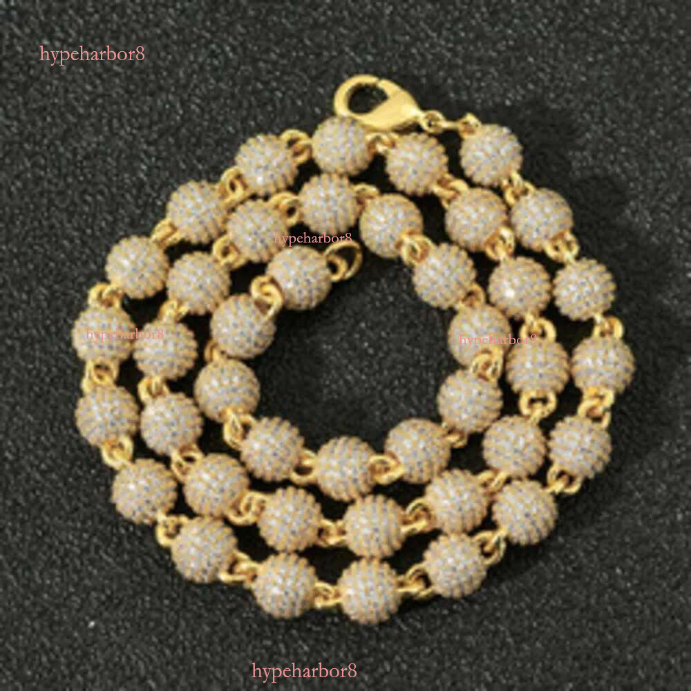 Hip Hop Jewelry Men Women Gold Plated Prong Dia 8mm Round Bead Zirconia Bracelet Iced Out Ball Chain k