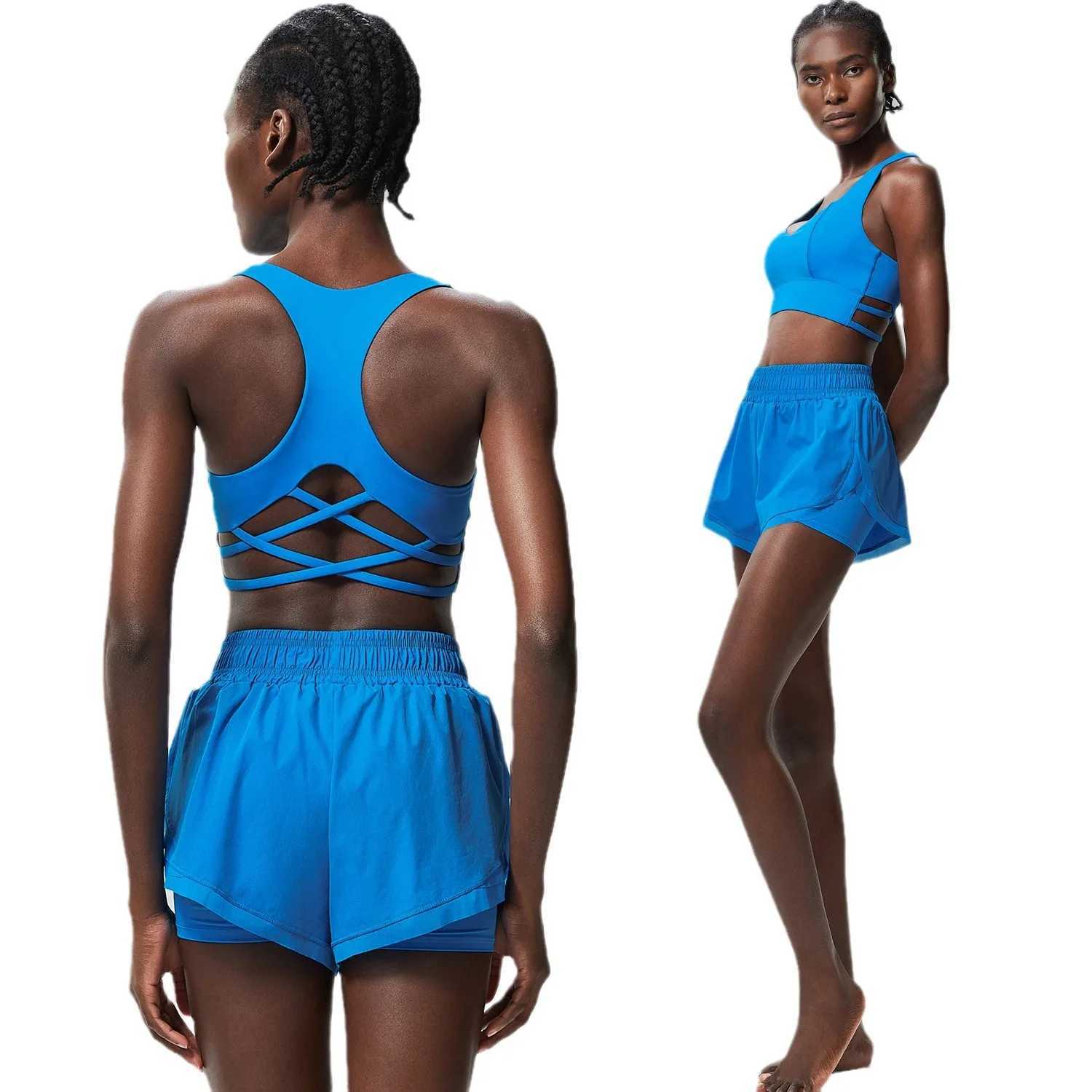 Womens outdoor running clothes summer breathable quick drying sportswear two-piece fitness yoga set womens sportswear W250326