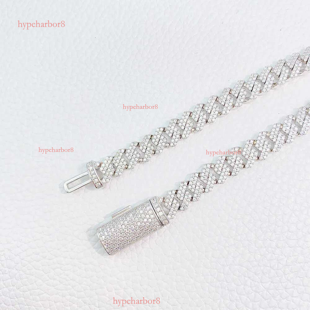 Trendy Cuban Chain Moissanite 8mm Dia Iced Out Personalized Necklace Sterg Sier