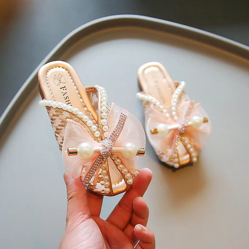 2025 Girls Princess Sandals Summer Rhinestone Children Causal Shoes Chic Lace Kids Beach Sandals Open-toe Thick Soled 250326