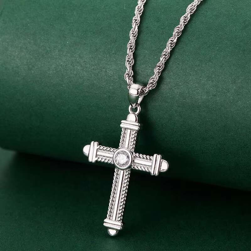 Hip Hop 925 Sterling Silver 4mm D Grade Vvs1 Moissanite Cross Pendant 18k Gold Plated Women Necklace for Men Jewelry
