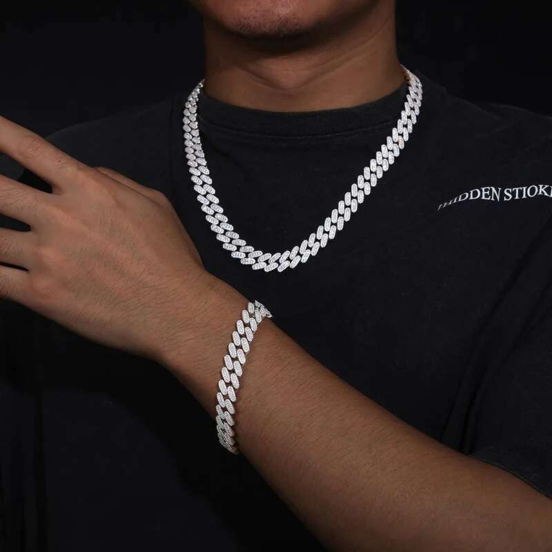 TUHE Unisex New Hip Hop Cuban Chain High Quality VVS1 Moissanite Cuban Chain Necklace 925 Silver For Men Hip Hop Jewelry