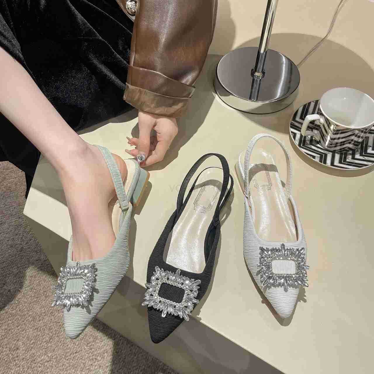 Beige Heeled Sandals Clear Shoes Wens Black Rhinestone Medium Pointed Closed New Spring Gladiator Block Girls Z250326