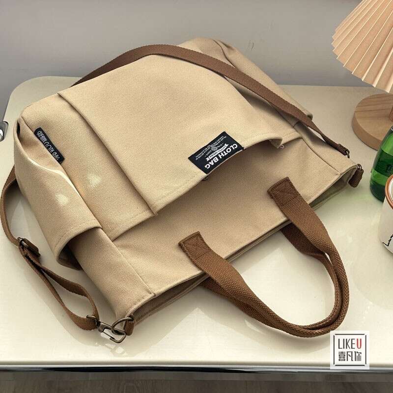 66 Thickened Multi Pocket Tote Canvas Leisure Student Computer Simplified Handheld One Shoulder Crossbody Book Bag