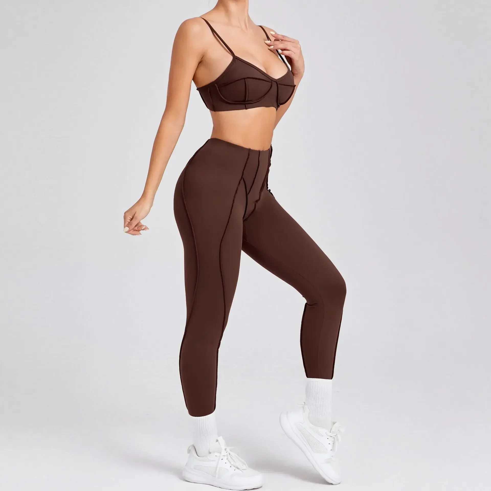 Seamless yoga set exercise and fitness high waist and hip lifting shaping backless and strapless fitness set W250326