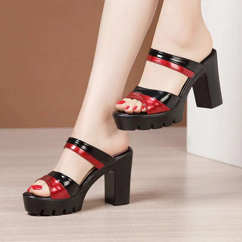 2025 Summer New Women's Designer Fashion Leather Sandals 10cm High Heels Thick Open toed Elegant Shoes Black and White