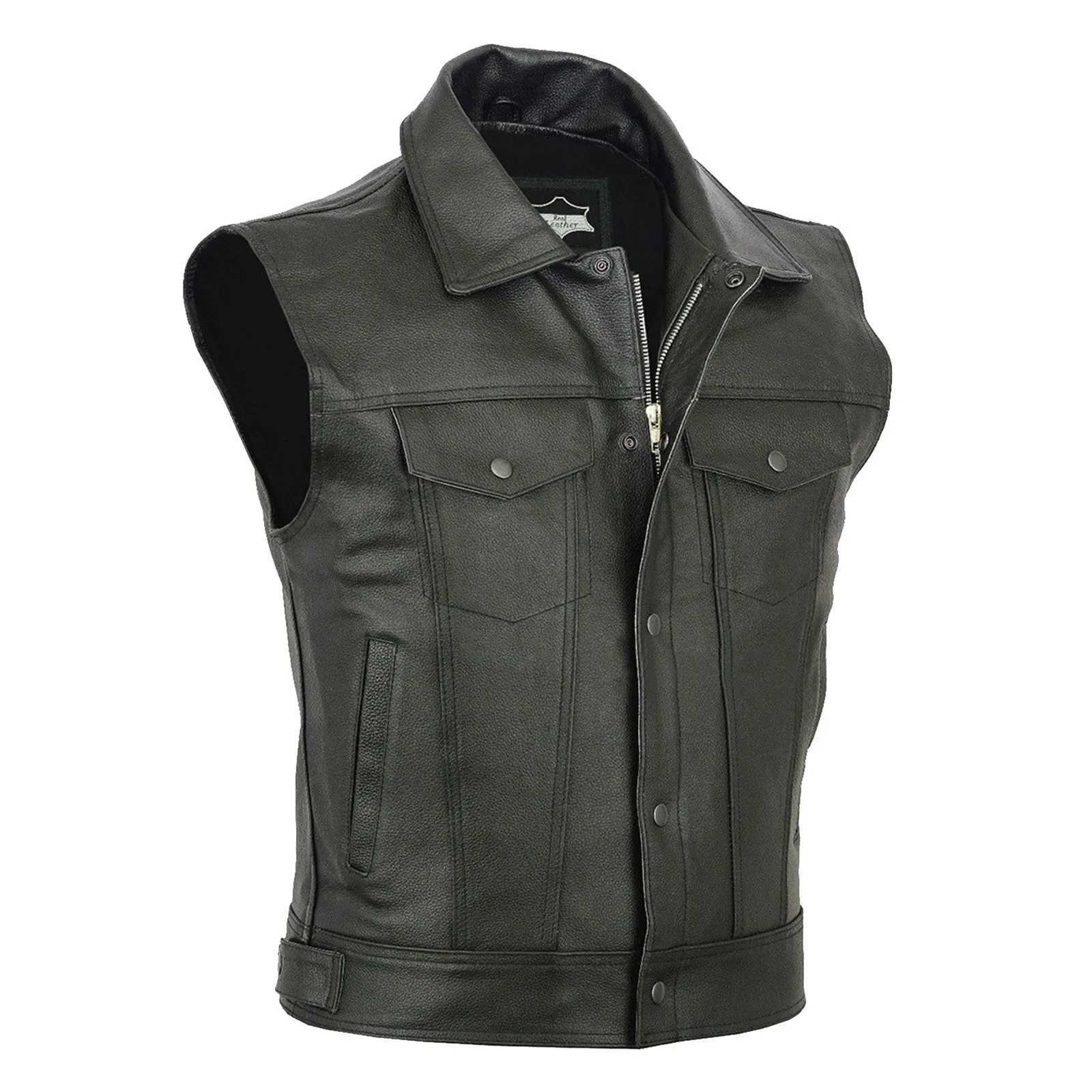 New Arrival Mens fashionable sleeveless jacket casual solid vest motorcycle racing team punk leather vest top zipper lapel cool boys streetwear mens Z