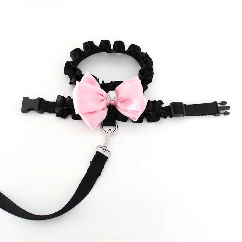 Dog and Cat Strap Set Adjustable Lace Bow Pet Strap Cute Puppy Princess Dress Walking Collar Chihuawak X250326