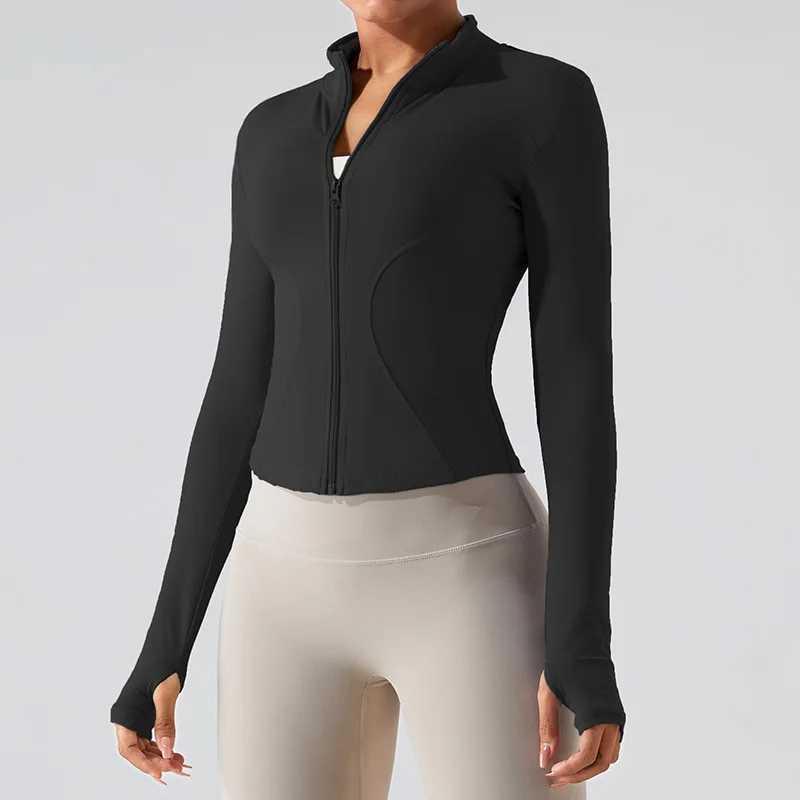 Zipper long sleeved sports jacket womens fitness yoga shirt gym top activity suit running jacket push up sportswear womens jacket W250326