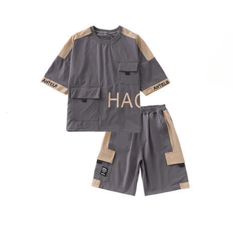 Summer Teenage Boy Short Sleeve Clothes Set Children Letter Print Top and Bottom 2 Pieces Suit Kid T-shirts Shorts Tracksuit 250326