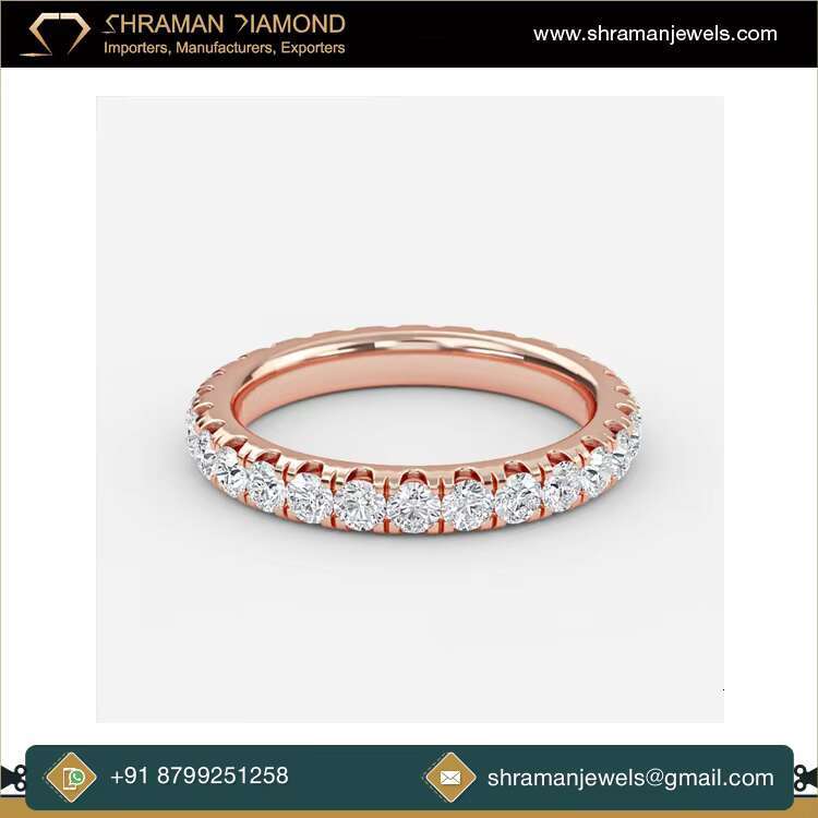 Manufacturer of Top Quality Womens Jewelry 3.12 CTS and 8.96 Grams Full Eternity Round Moissanite Diamond Ring for Wedding Gift