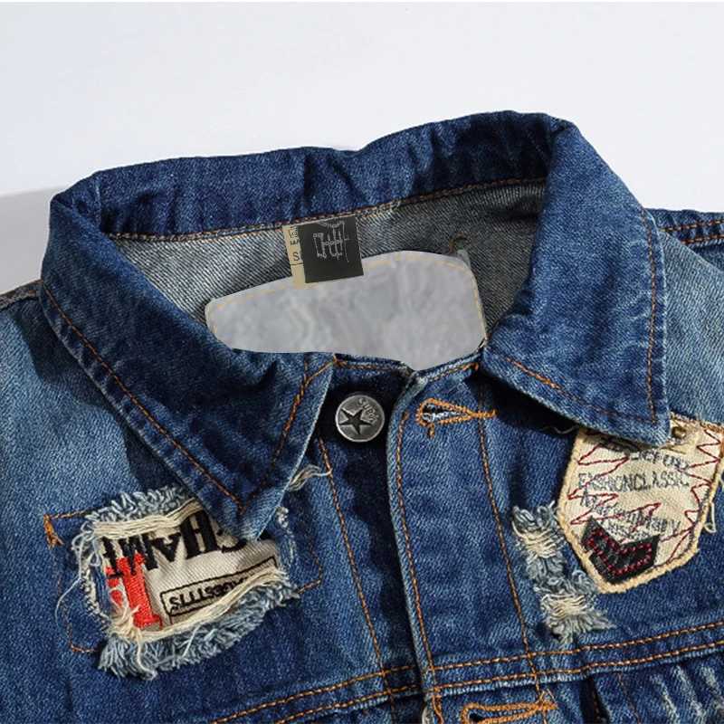 Spring and summer mens denim vest fashion mens hip-hop patch hole waist jacket mens nightclub party jeans sleeveless jacket clothing T250326