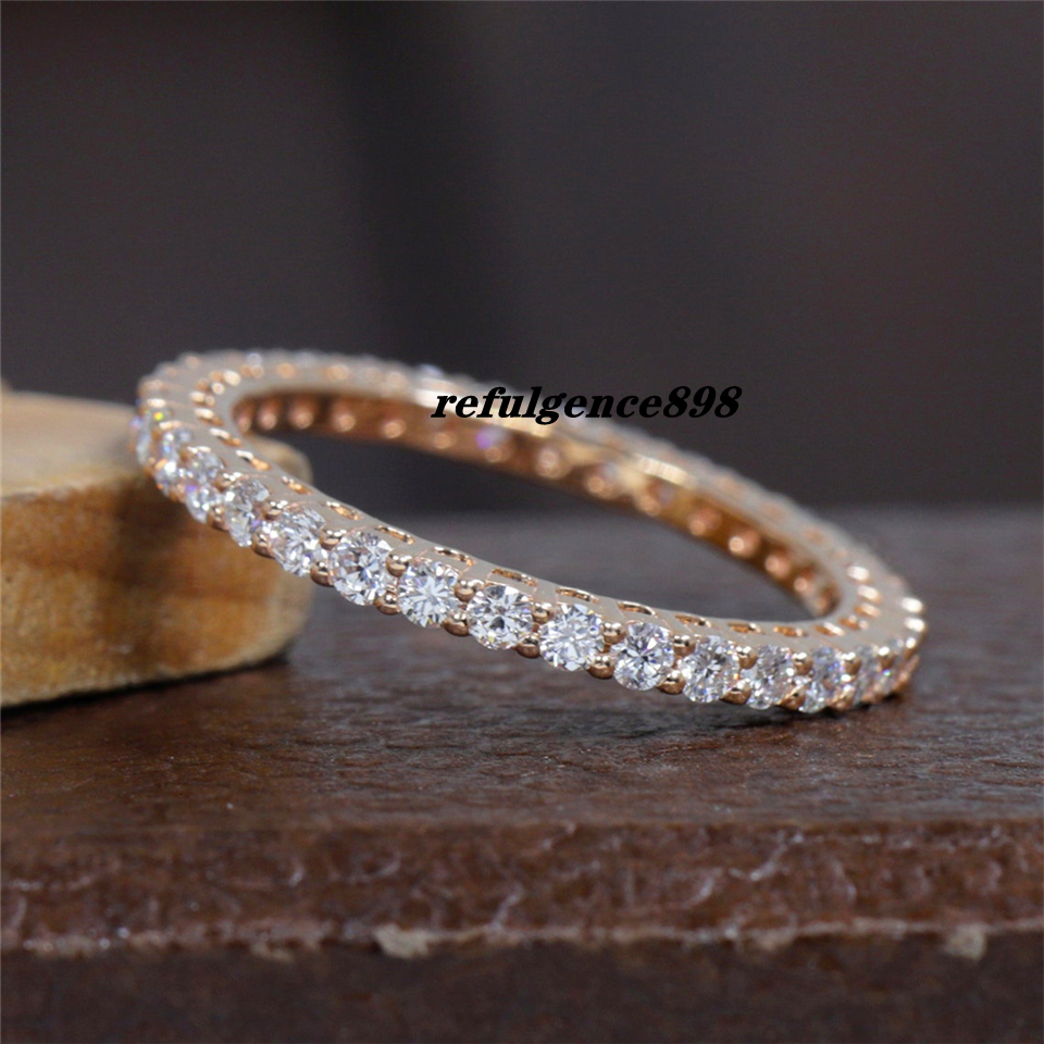 18K Real Gold 2.0mm Round Cut Lab Grown Diamond Eternity Band Ring Yellow Gold Full CVD HPHT Diamond Dainty Stackable Wedding Ring