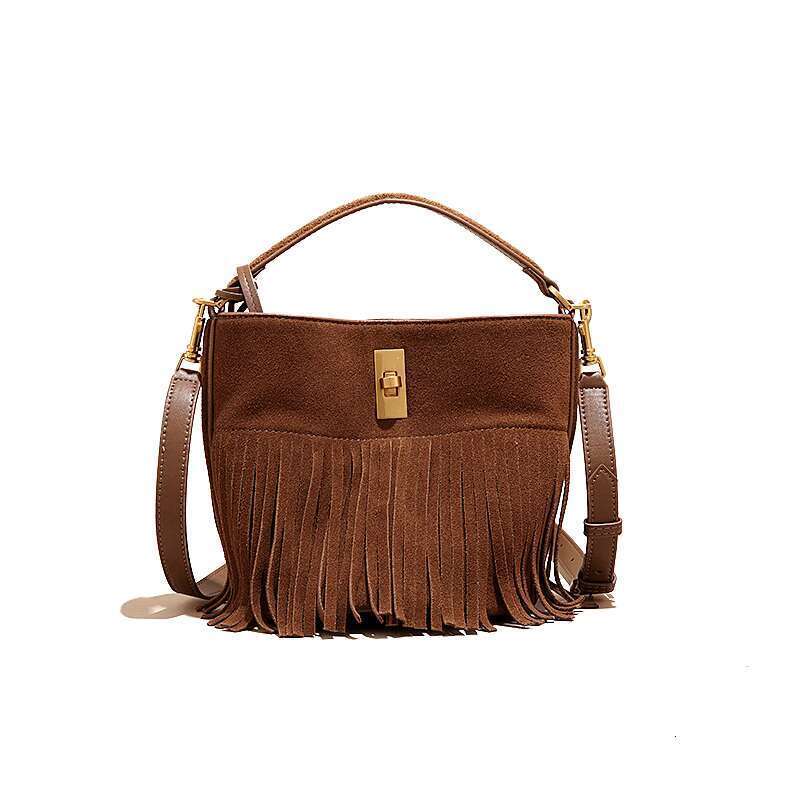 Women's Bags Women's Bags Autumn And Winter New Bucket Tassel Women's Frosted Leather Casual Versatile Hand-Held Crossbody Bag
