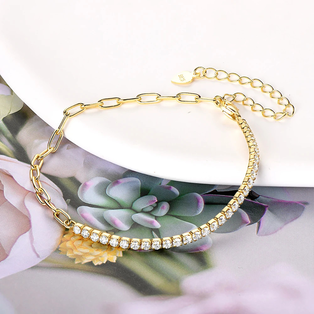 KUTPF 2mm Tennis Bracelets with Gra Certificate S925 Sterling Silver Plated 18k Gold Paper Clip Bracelet for Women 250318