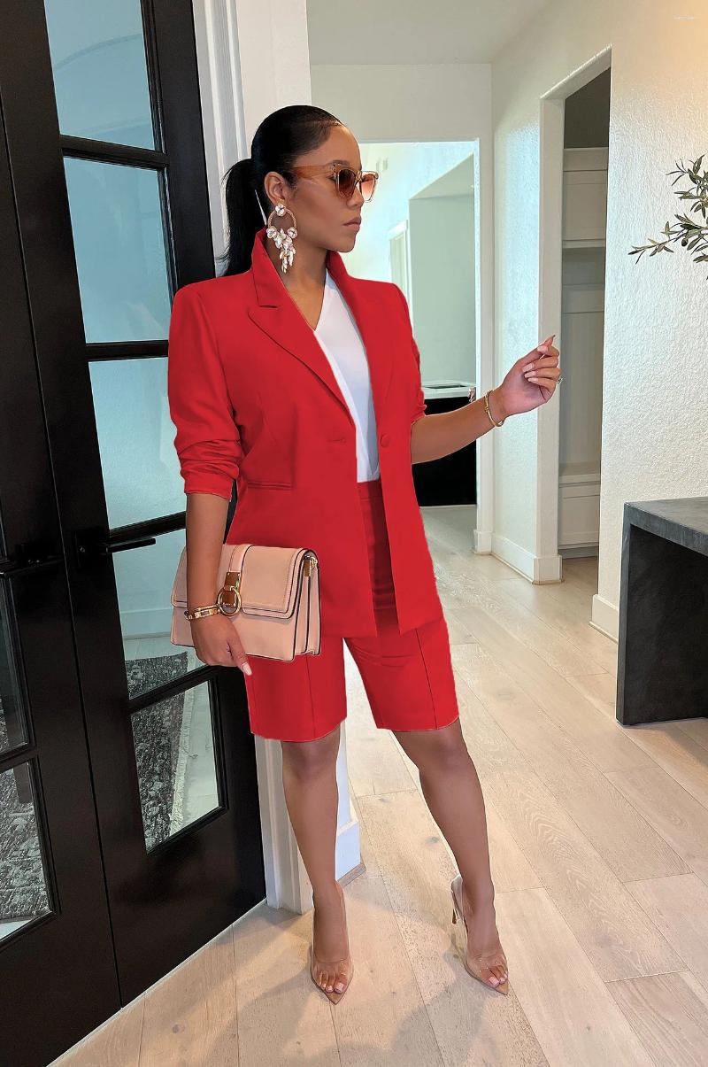 Womens Tracksuits Suit Blazer And Pants Casual Fashion Solid Long Sleeved Versatile Coat Tight Shorts Set Slim Fit Office 2 Piece