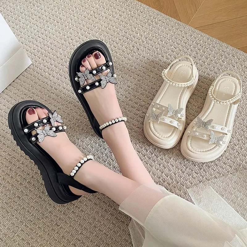 Womens Princess Shoe Bling Sandals Fashion Pearl Soft Bottom Female Dance Party Sparkly Beach 250317