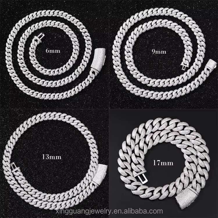 High Quality Hip Hop Diamond Fine Jewelry Necklace Bracelet Moissanite Cuban Chain 925 Silver Iced Out VVS Moissanite Link Chain