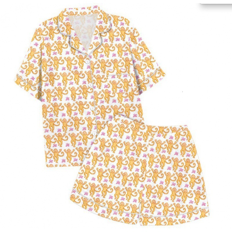 Summer Home Clothes Monkey Digital Printed Parent Child Short Sleeve Pajama Set