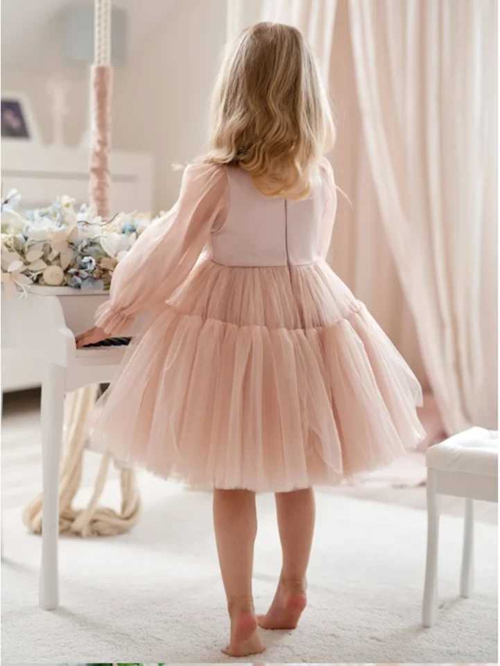 Flower Girl Dress Elegant Princess Satin Ball Dress Childrens Birthday Par Dress Simple Bow First Communication Dress W250326