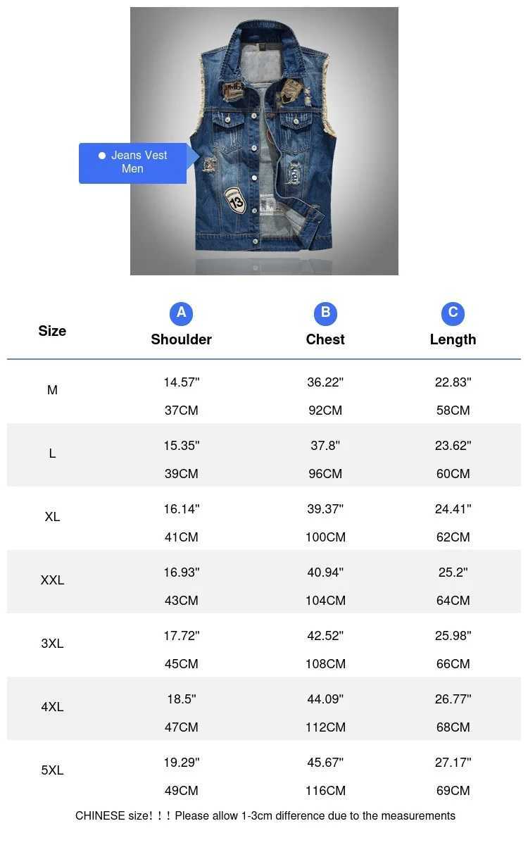 Spring and summer mens denim vest fashion mens hip-hop patch hole waist jacket mens nightclub party jeans sleeveless jacket clothing T250326