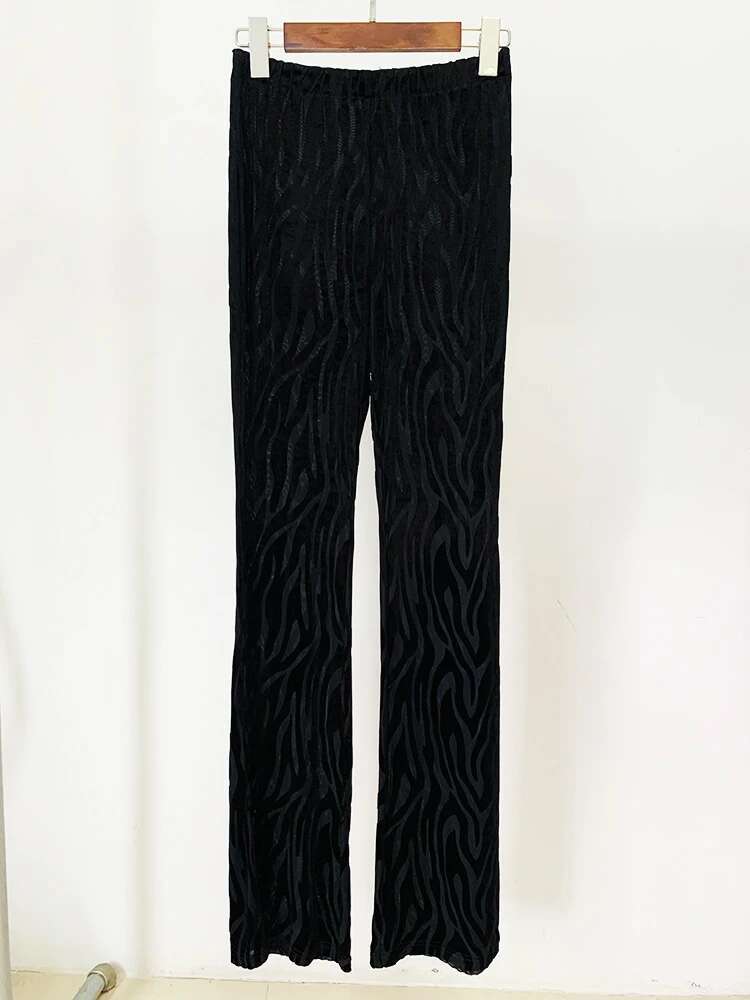 HIGH STREET Newest 2024 Designer Runway Set Women's Elastic Perspective Emed Veet Playsuit Tops Flare Pants Suit 2pcs