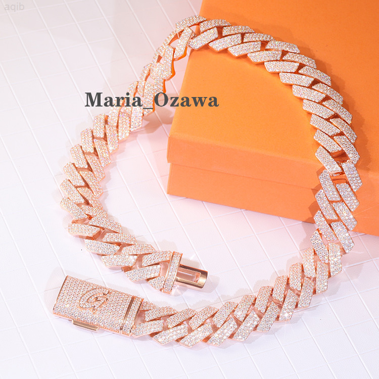 Customized 25.5mm Hip Hop Jewelry S925 Silver Solid Back Cuban Link Chain d Color Vvs Moissanite Rose Gold Plated Heavy Chain