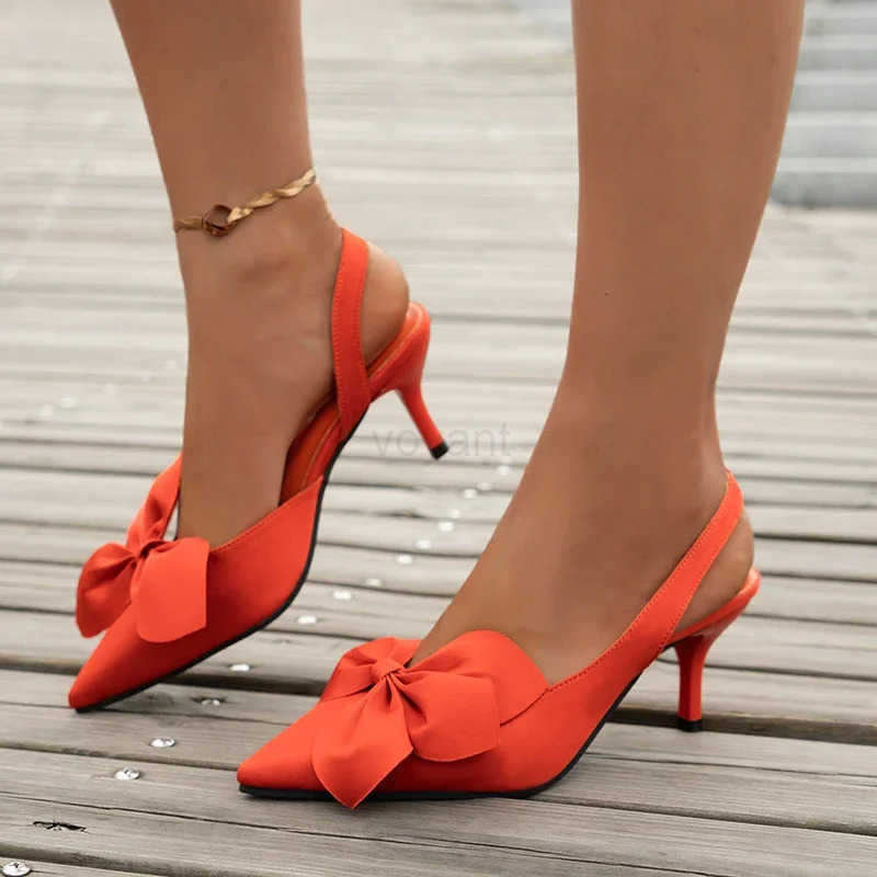 Sandals Summer Wen Luxury Brand High H Sandalias Sexy Pointed Toe Slip on Bow Casual Shoes Off High H Wen Sandals Z250326
