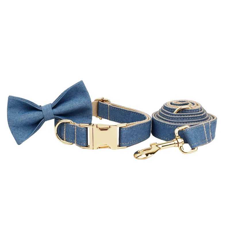 Dog collar harness personalized denim fabric name dog necklace free customized collar suitable for small and medium-sized dog collars lead tie X250326