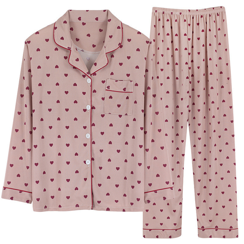 Pajama women's autumn and winter sleeved lapel Korean version set, long pants, plus size home suit set