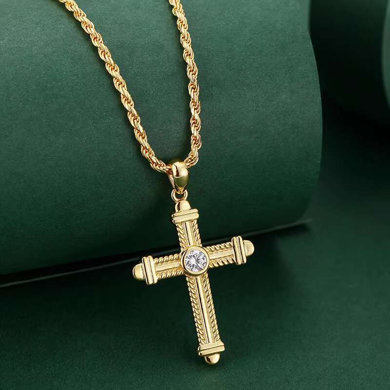 Hip Hop 925 Sterling Silver 4mm D Grade Vvs1 Moissanite Cross Pendant 18k Gold Plated Women Necklace for Men Jewelry
