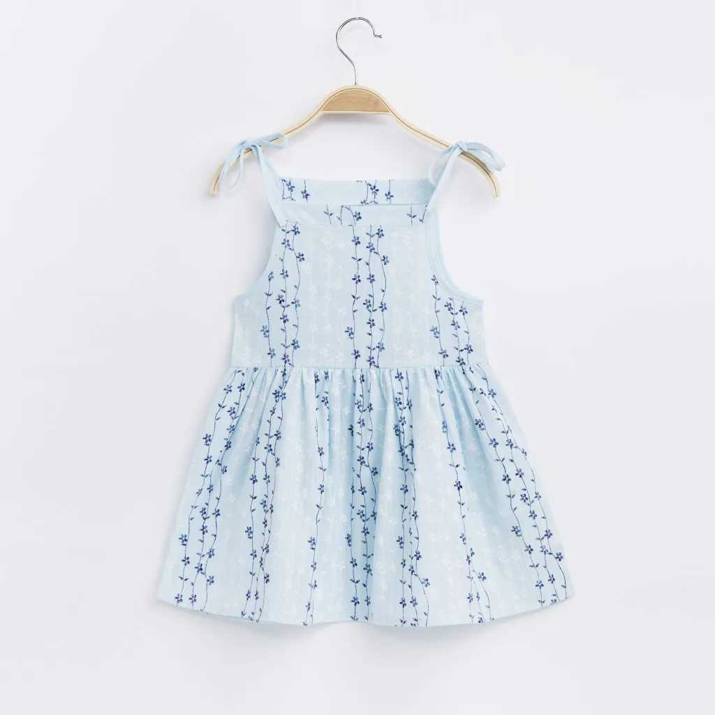 2017 Summer Girls Korean Strappy Dress Childrens Pink Sleeveless Printed Dress Baby Cotton and Linen Casual Princess Dress W250326