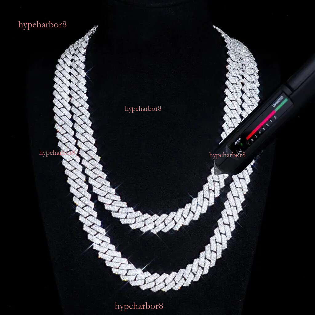 18MM Width Soild Sier Iced Out Moissanite Cuban Chain Necklace for Men's necklace