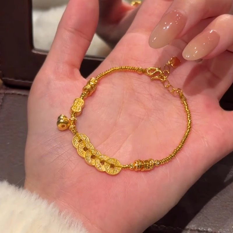 Sand gold five emperor money gourd women's light luxury exquisite new Chinese national style fortune coiling inviting wealth bracelet