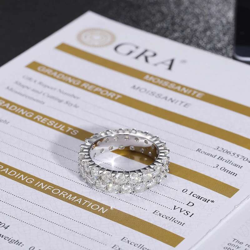 Top Quality 2 Rows 3mm VVS1 Moissanite Rings For Men Hip Hop Jewelry 925 Silver HipHop/Rock Bling Ring Gift