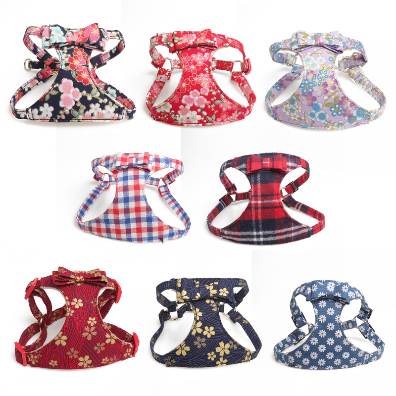 Dog Harness Leash Set with Bow, No Pull Adjustable Step-in Puppy Harness with Breathable Mesh Padded Vest for Small Medium Dogs, Multiple Patterns to 