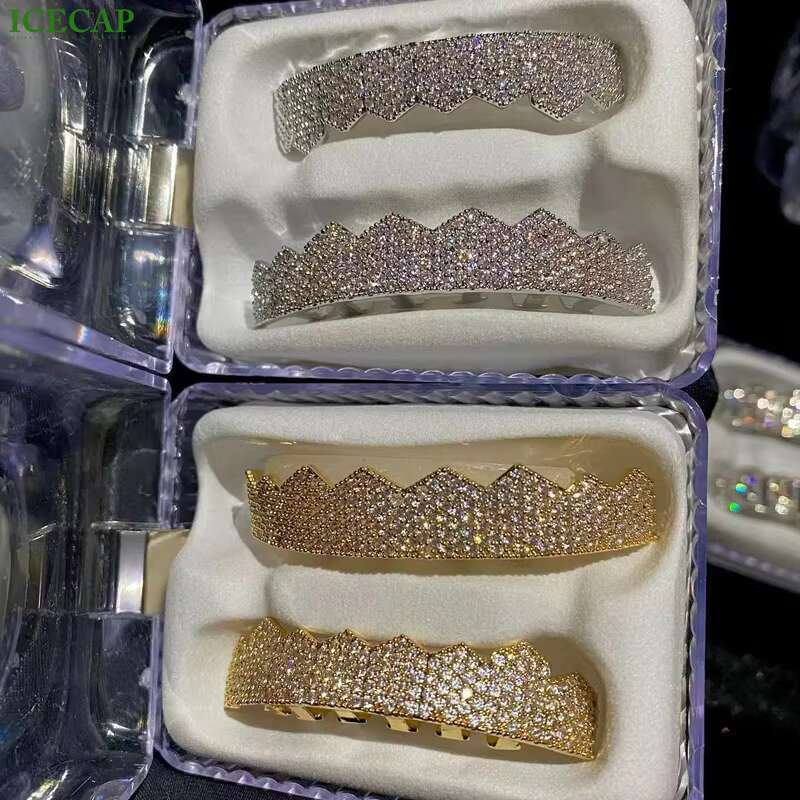 Custom Big Stone Grillz 8 on 8 Deep Perm Cut Vvs Moissanite Hip Hop Grillz Iced Out S925 18k White Gold Custom Moissanite Grillz